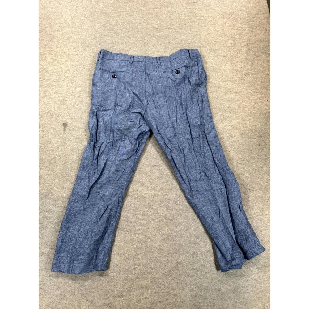 Murano Baird McNutt Slim Alex Fit Dress Pants Mens 34x30 Blue Flat Front Linen